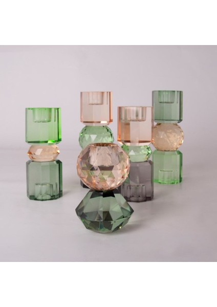 Kristal Mum Tutucu, Şeftali, Yeşil, Füme, 16,5x6 cm modelleri