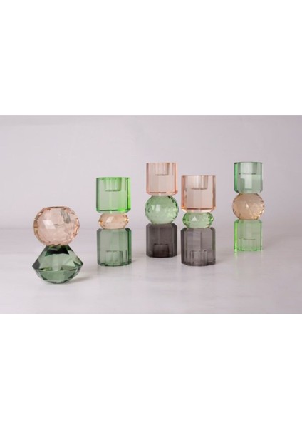 Kristal Mum Tutucu, Şeftali, Yeşil, Füme, 16,5x6 cm fırsatları