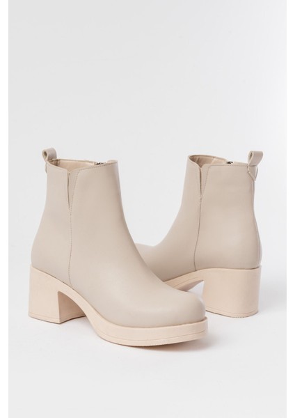 5109-3057 Bej Lastikli Fermuarlı Kalın Topuklu Günlük Kadın Bot fırsatları