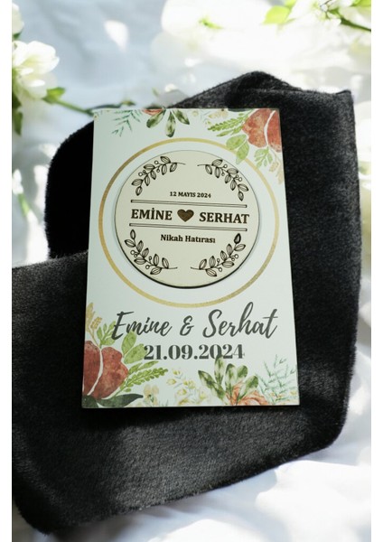 20 Adet Ahşap Magnet Oval Söz, Nişan, Kına, Nikah, Bebek Doğum Sunum Kartı ile modelleri
