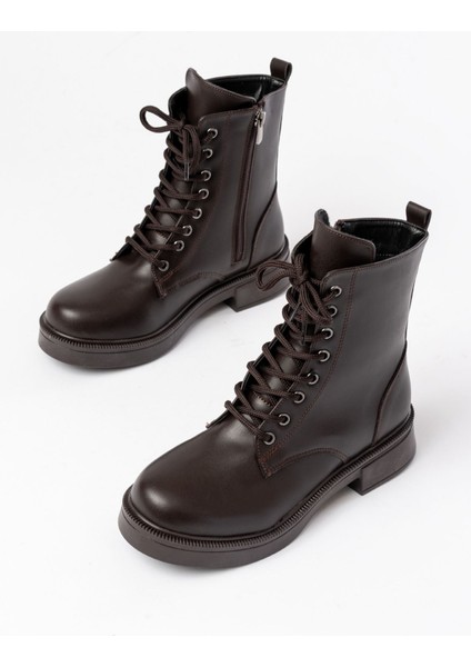 02-356 Kahve Düz Topuklu Bağcıklı Fermuarlı Günlük Kadın Bot modelleri