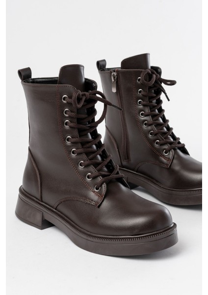 02-356 Kahve Düz Topuklu Bağcıklı Fermuarlı Günlük Kadın Bot indirimleri