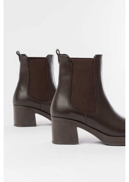 5109-3056 Kahverengi Lastikli Fermuarlı Kalın Topuklu Günlük Kadın Bot fırsatları