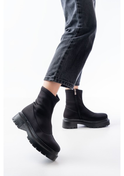 236-2011 Siyah Dalgıç Fermuarlı Günlük Kadın Bot modelleri