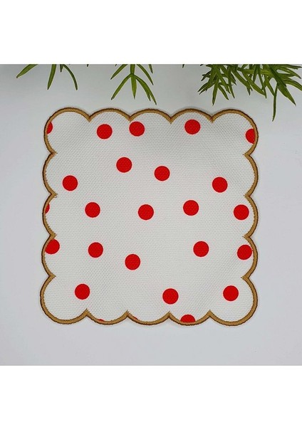 Kırmızı Puan Desenli Nakış Kenar Kokteyl Peçetesi 1 Adet