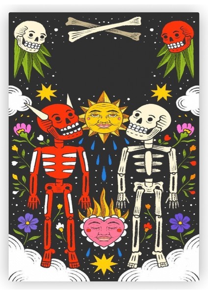 Şeytan Melek Iskeletler Meksika Ölüler Günü Mahşer Ahşap Poster 20X29 cm