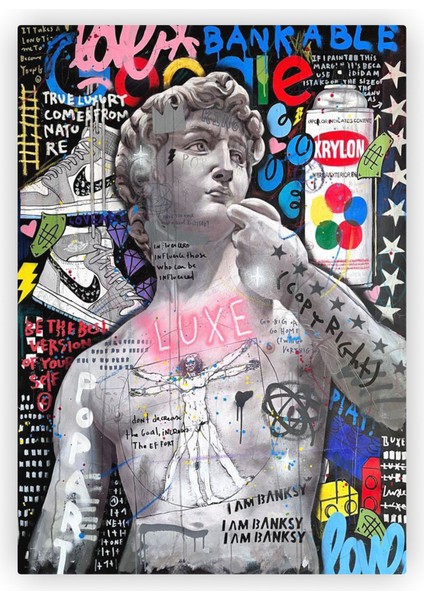David Davut Heykeli Vitruvius Ayrıntısı Pop Art Ahşap Poster 20X29 cm