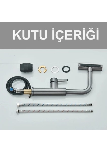 Rena Design Çok Modlu Antrasit Mutfak Evye Bataryası Spiralli Çek Bırak Başlık Yağmurlama