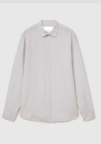 Erkek Açık Gri Oversize Fit Dokuma Gabardin Kumaş Gömlek