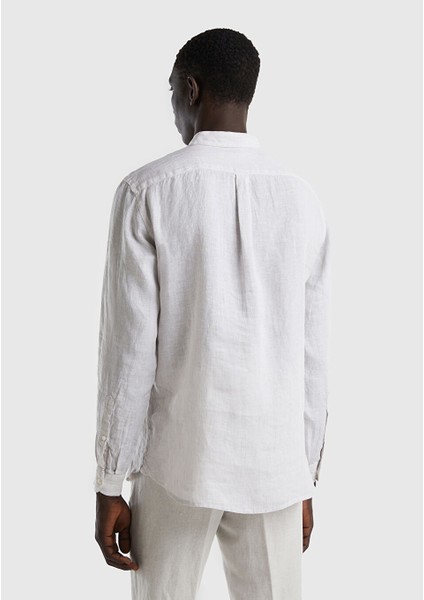 Erkek Açık Gri Oversize Fit Dokuma Gabardin Kumaş Gömlek