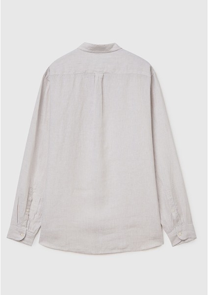 Erkek Açık Gri Oversize Fit Dokuma Gabardin Kumaş Gömlek