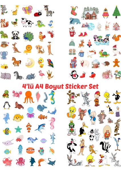 Sticker Cam Duvar Laptop Telefon Her Biri Ayrı Tema -Deniz Canlıları-Looney Tunes-Kış-Hayvanlar 100+ Sticker