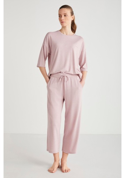 Yumuşak Dokulu Kapri Kol Kadın Pijama Takım 2623
