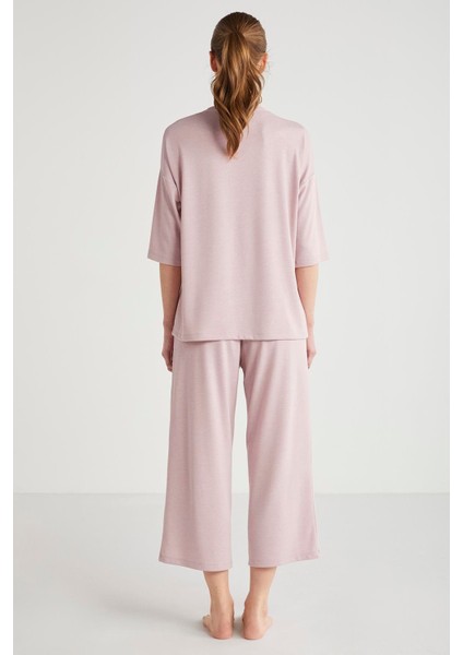 Yumuşak Dokulu Kapri Kol Kadın Pijama Takım 2623