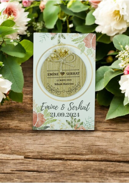 20 Adet Ahşap Oval Magnet Söz, Nişan, Kına, Nikah, Bebek Doğum Mevlit (OVALMAGNET08)-SUNUM Kart ile