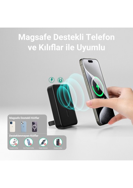 10000MAH Magsafe Powerbank Standlı PD20W Taşınabilir Kablosuz Hızlı Şarj Cihazı Beyaz