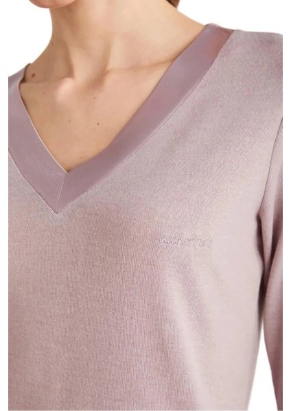 Yumuşak Dokulu V Yaka Uzun Kol Kadın Pijama Takım 2433