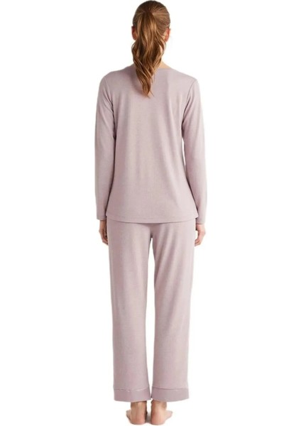 Yumuşak Dokulu V Yaka Uzun Kol Kadın Pijama Takım 2433