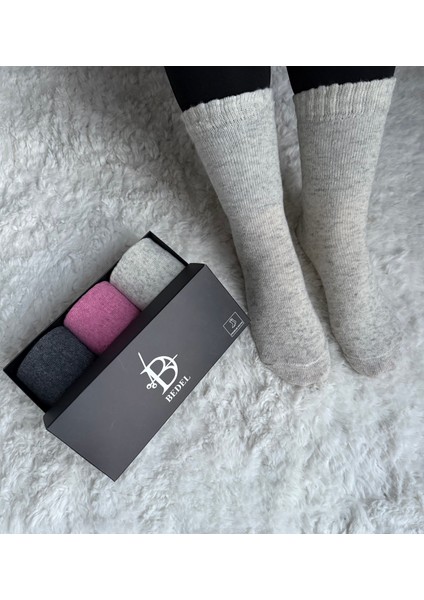 Gri, Pembe, Antrasit Uzun Kadın Kutulu 3'lü Yünlü Kışlık Soket Çorap fırsatları