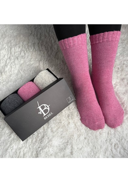 Gri, Pembe, Antrasit Uzun Kadın Kutulu 3'lü Yünlü Kışlık Soket Çorap indirimleri