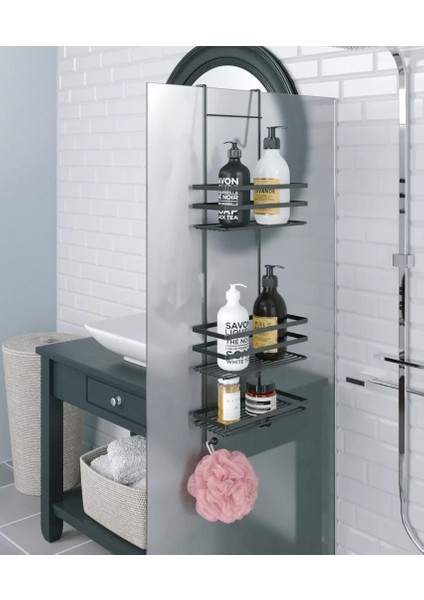 Üç Katlı Asmalı Banyo Duş Rafı - Siyah LM580
