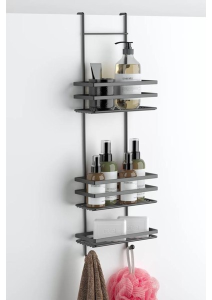 Üç Katlı Asmalı Banyo Duş Rafı - Siyah LM580