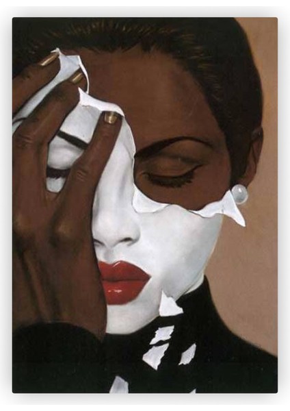 Beyaz Maskell Siyah Kadın Modern Sanat Ahşap Poster 20X29 cm