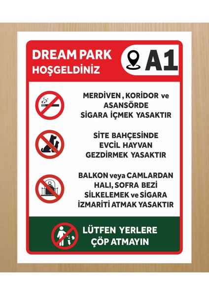 Ortak Alan Site Apartman Kuralları (Özelleştirebilinir) Tabela Levha 30X40CM Pvc