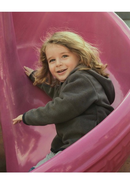 Unisex Antrasit Polar Fermuarlı Sweatshirt (3-14 Yaş)