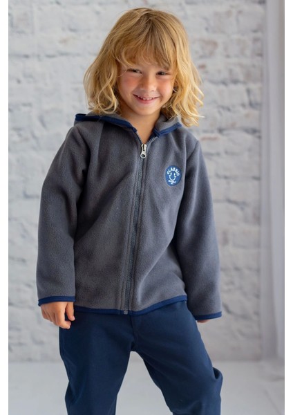 Unisex Antrasit Polar Fermuarlı Sweatshirt (3-14 Yaş)