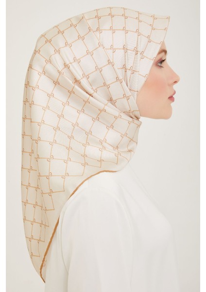 % 100 Twill Ipek Eşarp 4006-06 Krem
