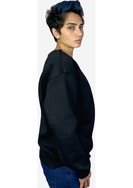 Ağlayan Shark Siyah Sıfır Yaka Tasarım Oversize Sweatshirt