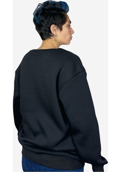 Ağlayan Shark Siyah Sıfır Yaka Tasarım Oversize Sweatshirt