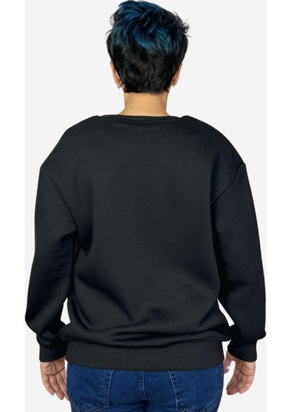 Ağlayan Shark Siyah Sıfır Yaka Tasarım Oversize Sweatshirt
