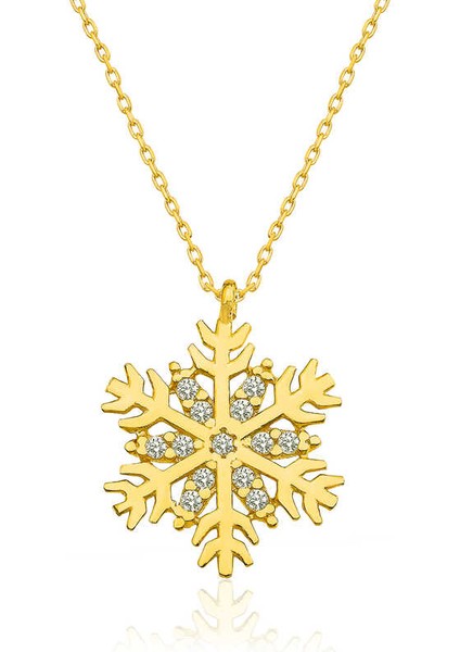 925 Ayar Gümüş Gold Kar Tanesi Kadın Gümüş Kolye