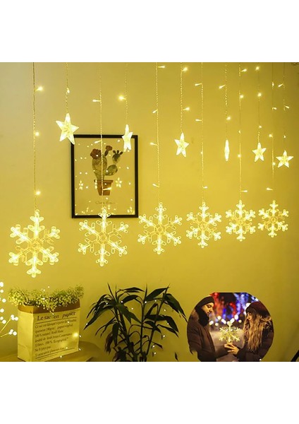 8 Fonksiyonlu Büyük Kar Tanesi LED Dekoratif Kar Tanesi LED Işık Yılbaşı Aydınlatma Yılbaşı Işığı Perde LED Sarkıt LED Yılbaşı Dekorasyon Büyük Kar Tanesi LED Aydınlatma