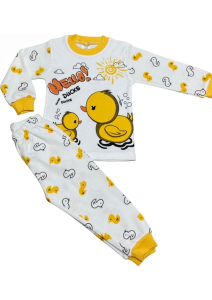 Unisex Bebek-Çocuk Sevimli Ördek Pijama Takımı