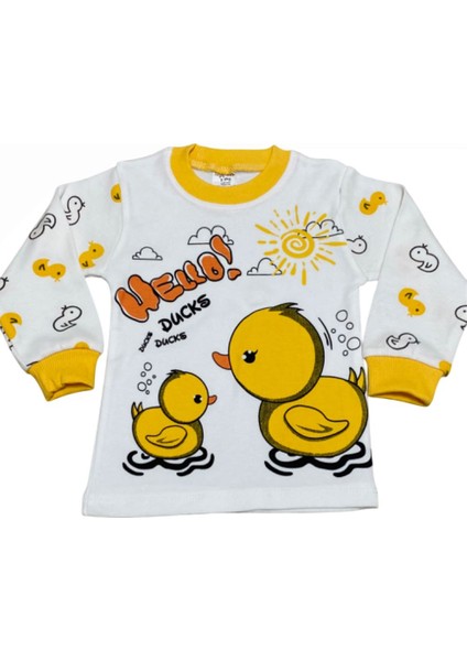 Unisex Bebek-Çocuk Sevimli Ördek Pijama Takımı