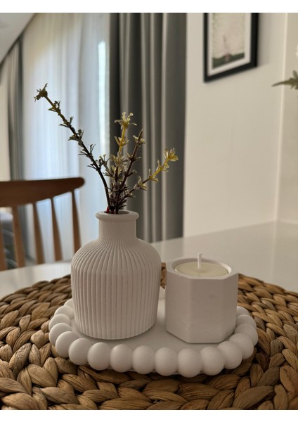 Dekoratif Vazo , Boncuklu Tabak ve Kokulu Mum Takımı