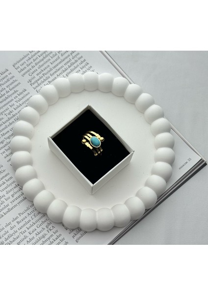 Mavi Taşlı Çelik Kararmaz Paslanmaz Yüzük