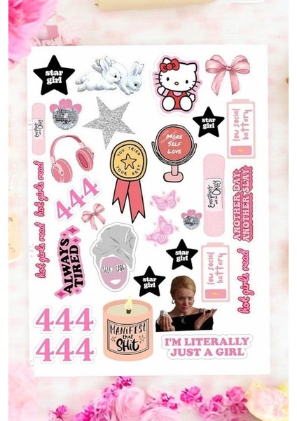 Major Selection I'm Just A Girl Temalı Pink Pembe 444 Girl Power Manifest Laptop Telefon Tablet Sticker Seti