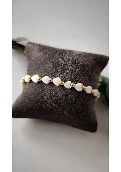 Sedefli Parlak Gold Boncuk Bileklik