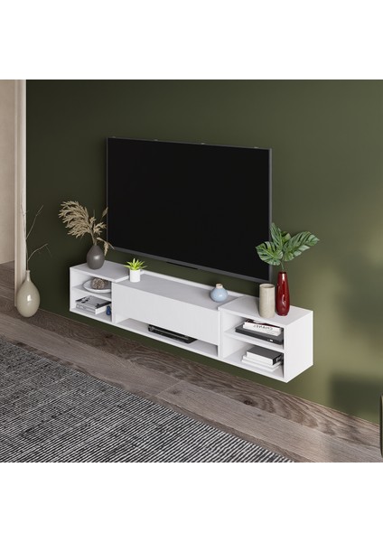 Tv Sehpa Ünitesi Beyaz Kapaklı Duvara Monte LD-1003-M4M3M4FB90