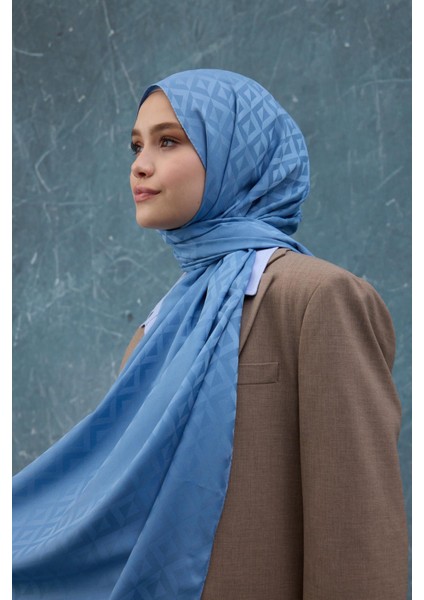 Fall Winter İpeksi Jakar Şal İndigo Mavi 9019-14 modelleri