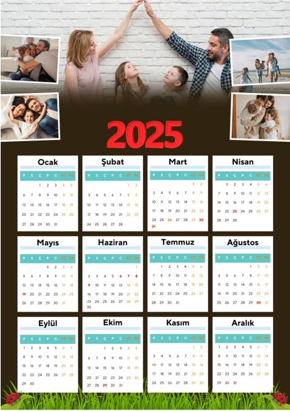 2025 Takvimi Aile Fotoğraflı Tasarım ( Kişiye Özel Isim Yazılabilir. )