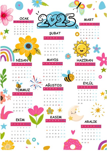 2025 Takvimi Bahar Konseptli Tasarım ( Kişiye Özel Isim Yazılabilir. )
