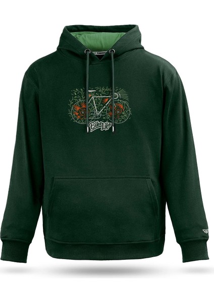 Bisiklet ve Yapraklar Tasarım Kapşonlu Sweatshirt