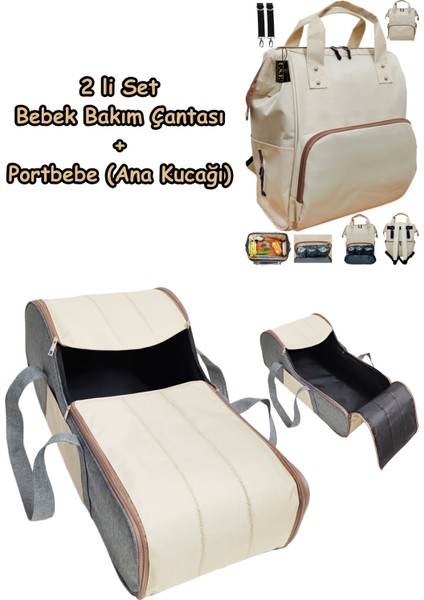 Bebek Taşıma Seti Portbebe + Anne Bebek Bakım Çantası