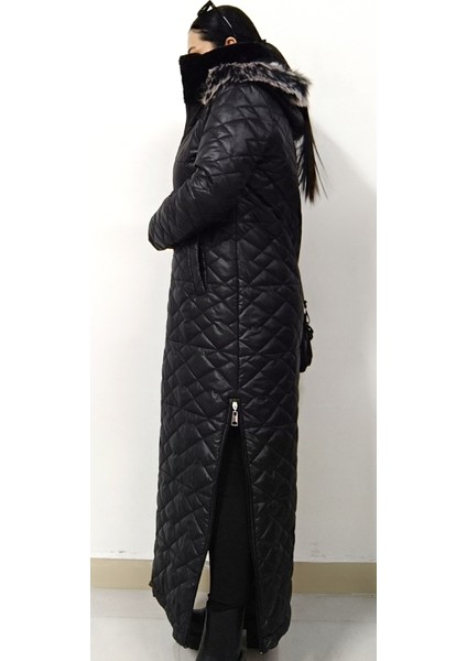 Kadın Tesettüre Uygun Içi Kürk Astarlı Çıkabilir Kapüşonlu 125 cm Tam Boy Uzun Trençkot Kaban modelleri