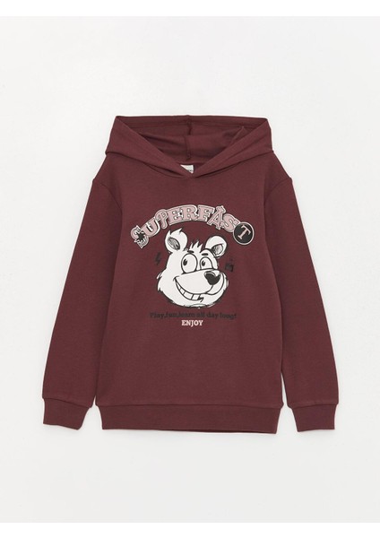 Lcw Kids Mürdüm Kapüşonlu Baskılı Uzun Kollu Erkek Çocuk Tişört